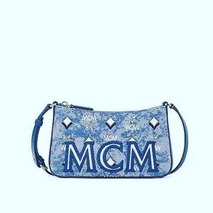 MCM Aren Shoulder Bag in Vintage Monogram Jacquard Blue NWT